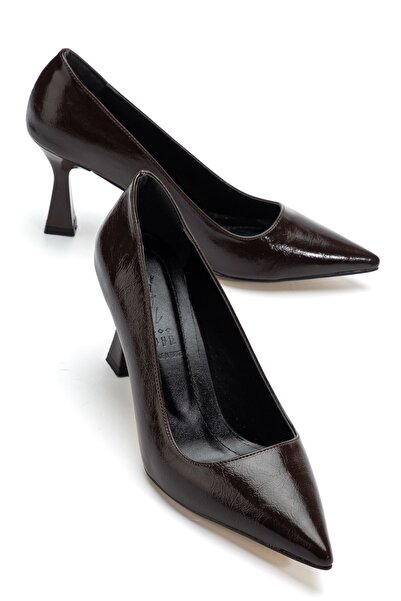 Saadet Kaya Butik Women's Brown Shiny Skin Pointed Toe Thin Heeled Stiletto