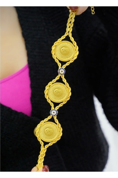 aytekgold 14 Ayar Üçlü Çeyrek Altınlı Halat Bileklik