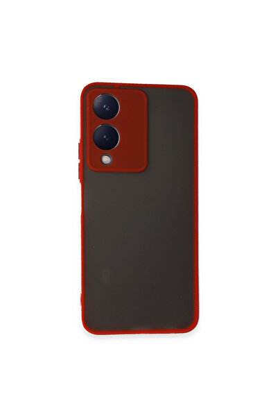 cepmoda Vivo "Y17S" Matte Silicone Phone Case - Frosted Transparent Cover [Red]