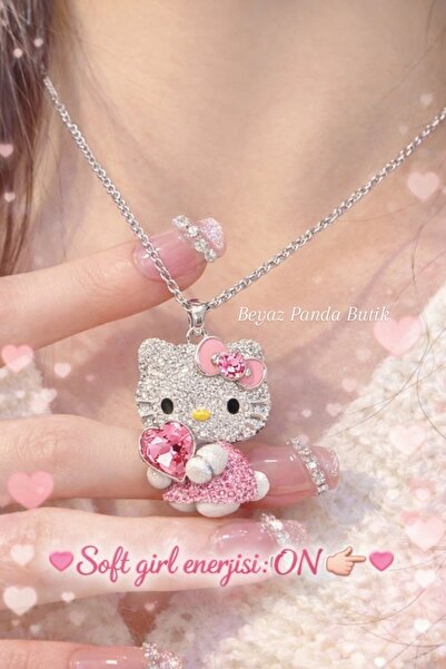 Beyaz Panda Butik Hello Soft girl enerjisi: Çelik Kawaii Kolye