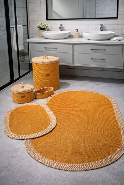 Öz-Tex Home Jüt Hasır Banyo seti ,40 x 45 çamaşır sepeti ,Banyo paspası,makya...