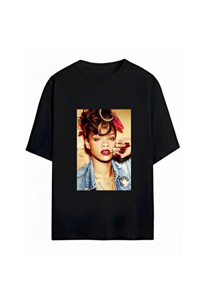 SVART WEAR Tricou oversize unisex cu imprimeu Rihanna, 100% bumbac