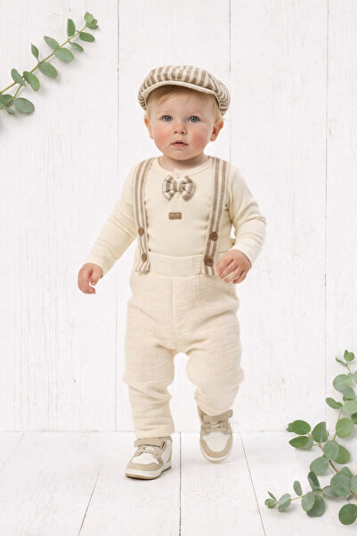 Panfilia %100 Pamuk Erkek Bebek Uzun Kollu Mevsimlik Salopet Üçlü Takım