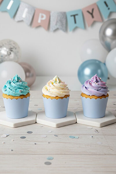 NEWPARİ Mavi Makaron Renk Temalı Cupcake & Muffin Kek Kalıbı Fırında Dağılmaz...