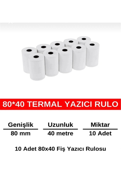NorthAK Termal Fiş Yazıcı Rulosu 80mm x 40 Metre 10 Adet Adisyon termal rulosu