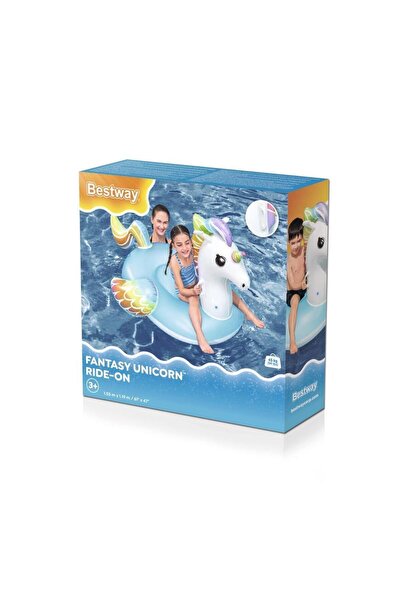 BESTWAY طوق ركوب على شكل يونيكورن خيالي للأطفال 1.55م× 1.19م –