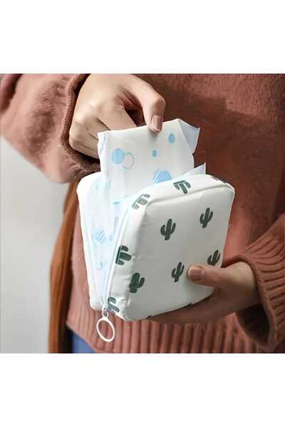 OEM Portable Storage Bag for Sanitary Pads, Wipes, Mask, Cosmetics, Cactus Print