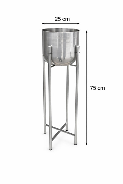 Valda 75 CM AYAKLI GÜMÜŞ SAKSILIK ÇAP 25 CM