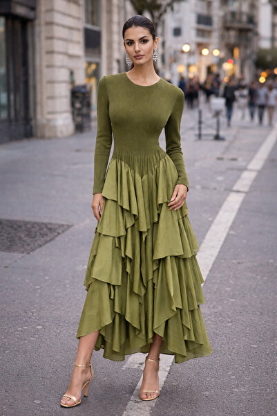 Luma Decor Stylish Oil Green Dress Casual and Evening Dress