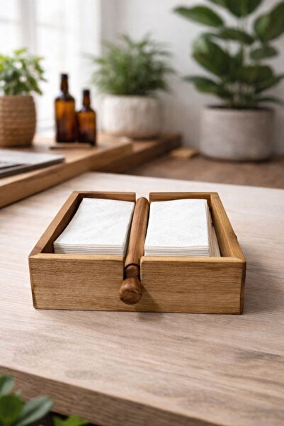 Akkoyunlu home Suport de șervețele din acacia naturală cu tijă centrală, supo...