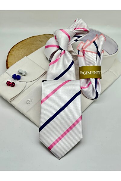 Gutiero ربطة عنق كلاسيكية مع منديل مخطط باللون الأبيض