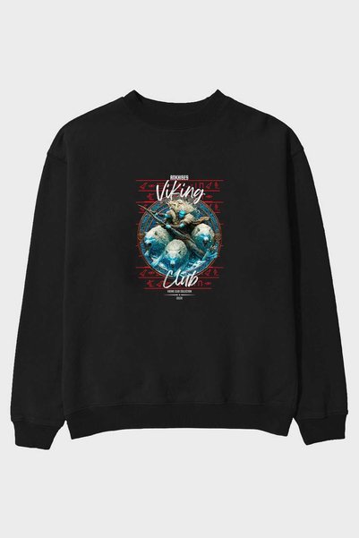 Ankhises Skadi Front Printed Black Oversize Sweatshirt Men Women Unisex