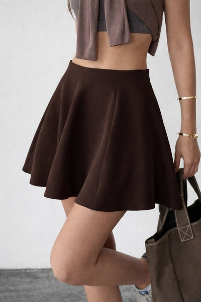 Hazel Women's Brown Flared Mini Skirt