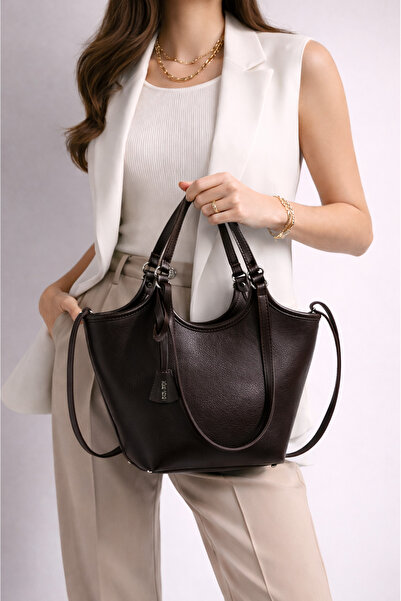 Rimense Women's Bitter Brown Lined Zippered Hand and Shoulder Bag