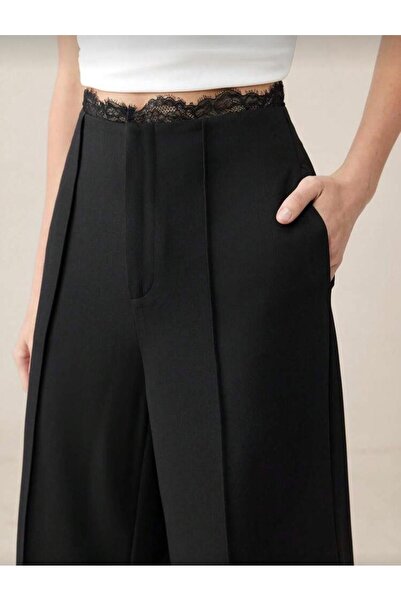 nathia outdoors High Waist Lace Detailed Palazzo Women's Trousers