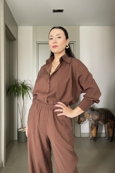 Butik Didem Sakinci Shiny Stone Shirt Pants Tiril Set