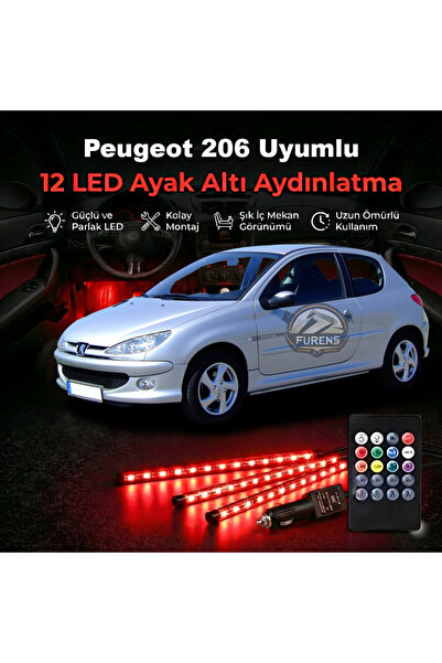 STS Oto Aksesuar Peugeot 206 Uyumlu RGB Ayak Altı LED 12 Led Kumandalı Müzik ...
