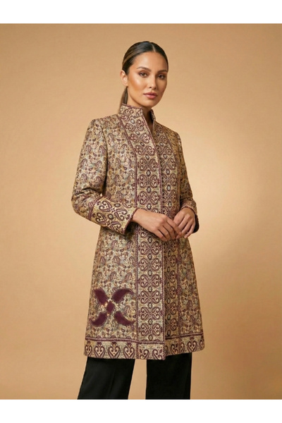 HAUTE COUTURE AHMET ÖZCEYHAN APLİKE DETAYLI DOKUMA KUMAŞ PARDESÜ 105 CM