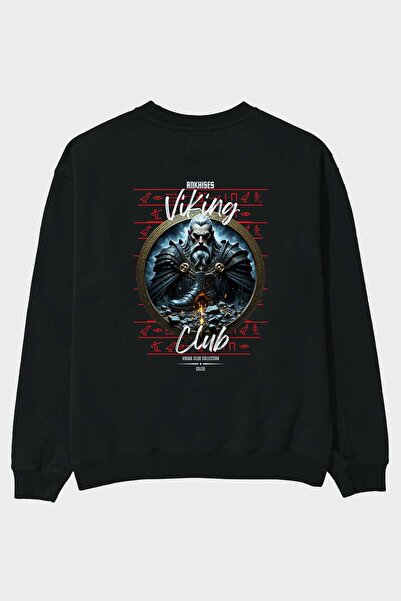 Ankhises Seria Mitologia Vikingă 22 Hanorac negru supradimensionat cu imprime...