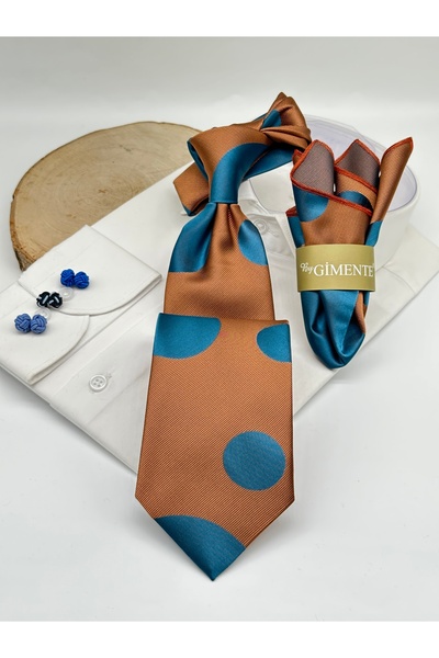 Gutiero Petrol Blue Polka Dot Classic Tie with Handkerchief