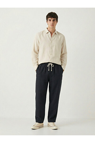 TKT Men's Black Linen Muslin Trousers Comfortable Fit Baggy Lightweight Fabri...