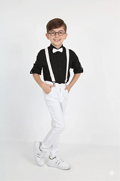 JOGCO Set cămașă și pantaloni cu bretele și papion pentru băieți - Combinație...