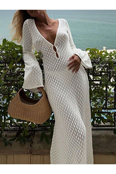 De Pose Pearl Binding Detail Ecru Maxi Size Openwork/Hole-Punched Cotton Summ...