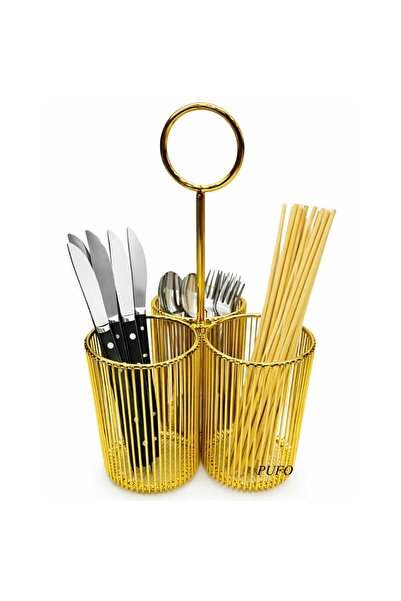 PUFO Златна метална стойка с 3 отделения и дръжка - елегантен органайзер за к...
