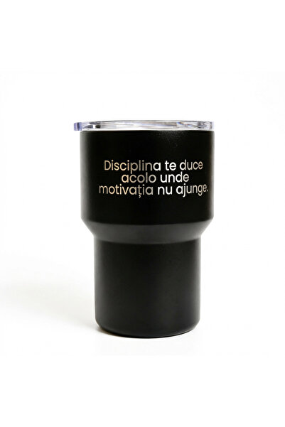 OEM Metal thermos mug, 400 ml, message "Discipline takes you where motivation...