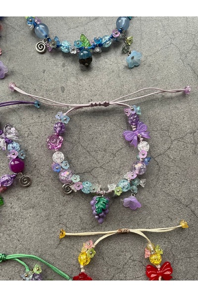 Marjinal Fairycore pinterest tarzı çiçekli ip bileklik