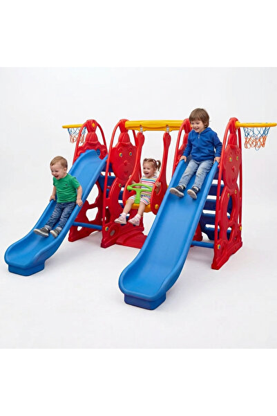 MUPARK Çift Kaydıraklı Salıncak Seti Anaokulu Kreş Tipi Potalı ve Korumalıklı...