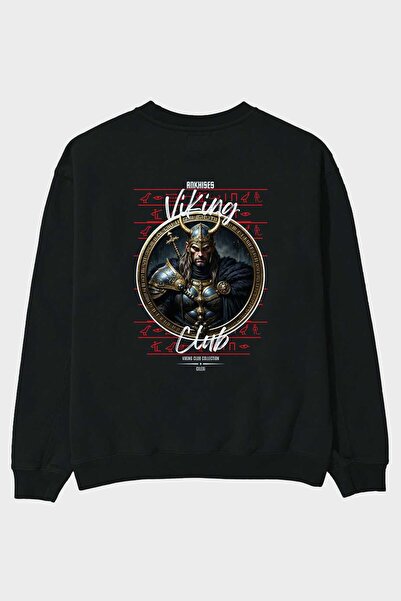 Ankhises Viking Mythology Series 21 Hanorac negru supradimensionat cu imprime...