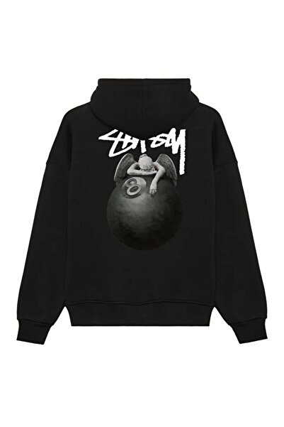 DİVİN Hanorac unisex negru supradimensionat cu glugă – Imprimat cu 8 mingi de...