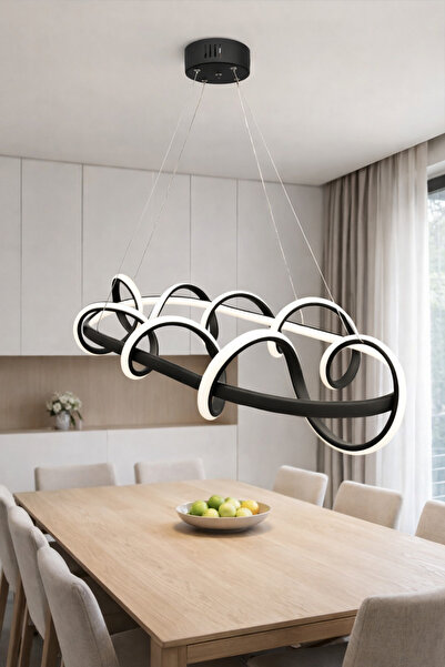 TREND KAFKAS Wave Siyah Lineer LED Avize – Modern Yemek Masası & Ada Üstü