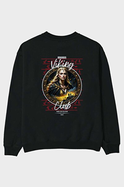 Ankhises Viking Mythology Series 1 Hanorac negru supradimensionat cu imprimeu...