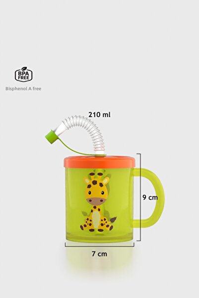 Renga كوب أطفال منقوش على شكل زرافة روبي سعة 210 مل من البولي بروبلين مع مصاص...