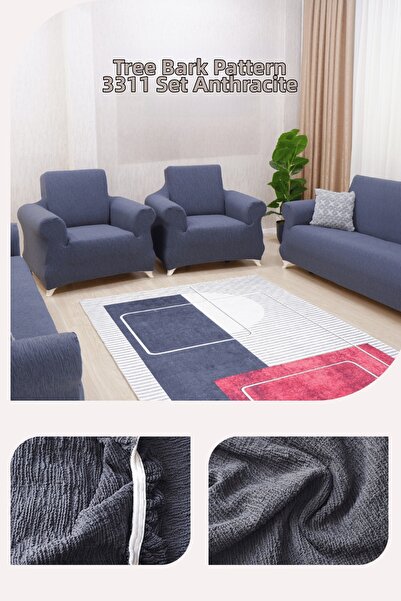 Uy Style Jakarli, Rubberized Sofa Cover, Stain-Resistant, 3+3+1+1 Set (Tree B...