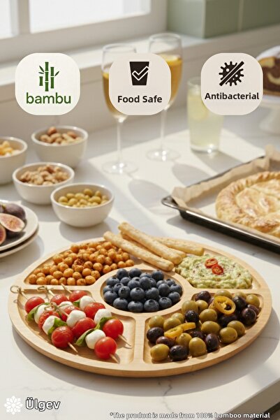 Ülgenev Luxury 5-Compartment Bamboo Breakfast and Snack Presentation Plate - ...