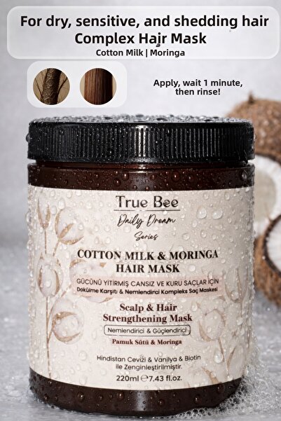True Bee Cotton Milk & Moringa Hair Mask for Instantly Silky Softness, Dry, S...