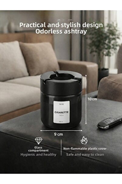 Padilon Odorless Ashtray with Glass Chamber and Fireproof Lid, 425 Cc Capacit...
