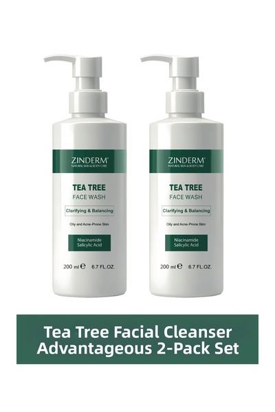 zinderm عبوة من قطعتين من جل غسول الوجه بزيت شجرة الشاي ومضاد لحب الشباب وحمض...
