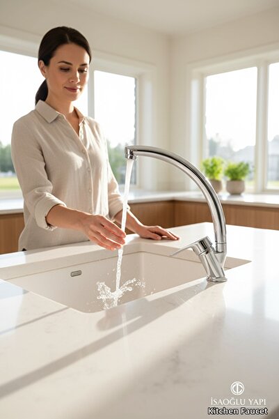 İSAOĞLU YAPI صنبور المطبخ مصنوع من مادة النحاس، صنبور حوض المطبخ بتصميم عصري،...