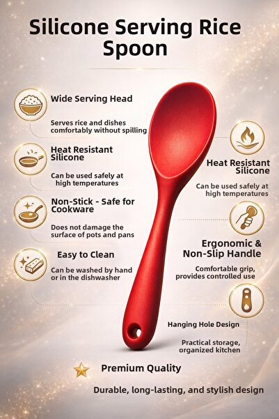 Single (قطعة واحدة) ملعقة أرز من السيليكون ذات طرف صلب للغاية، مقاومة للحرارة...