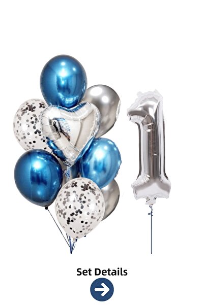 Bunloon 1 Year Old Silver Number Blue Silver Balloon Set