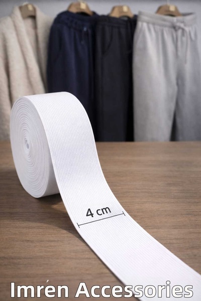 İMREN AKSESUAR 4 Cm Albă Pantaloni Talie Elastic Plat Lată 5 Metri