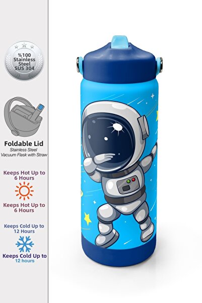 Coral High Navy Blue Astronaut Patterned Steel Thermos with Folding Spout 650...