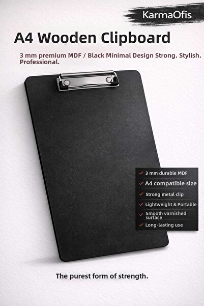 KarmaOfis A4 Wooden Secretary Black (3 mm Thickness)