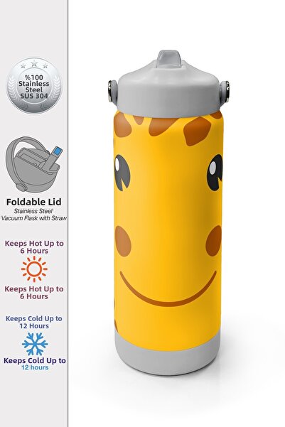 Coral High Giraffe Patterned Steel Thermos with Folding Spout 650 ml 38344