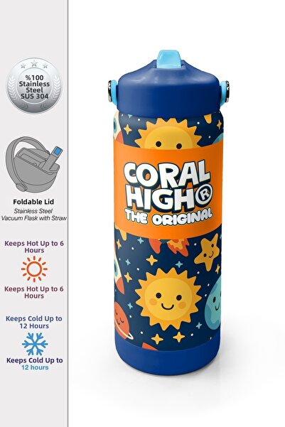 Coral High Navy Blue Space Patterned Steel Thermos with Folding Spout 650 ml ...