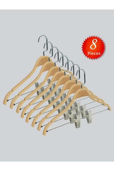 NYN خطاف خشبي 8061 من لاما نيكل فضي لتعليق الملابس والبلوزات والتنانير 8 قطع